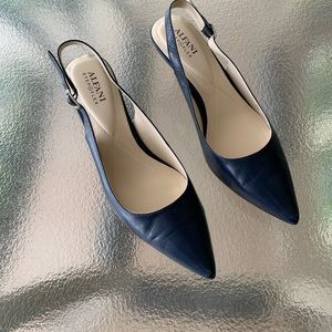 Navy Blue Leather Sling Back Heels